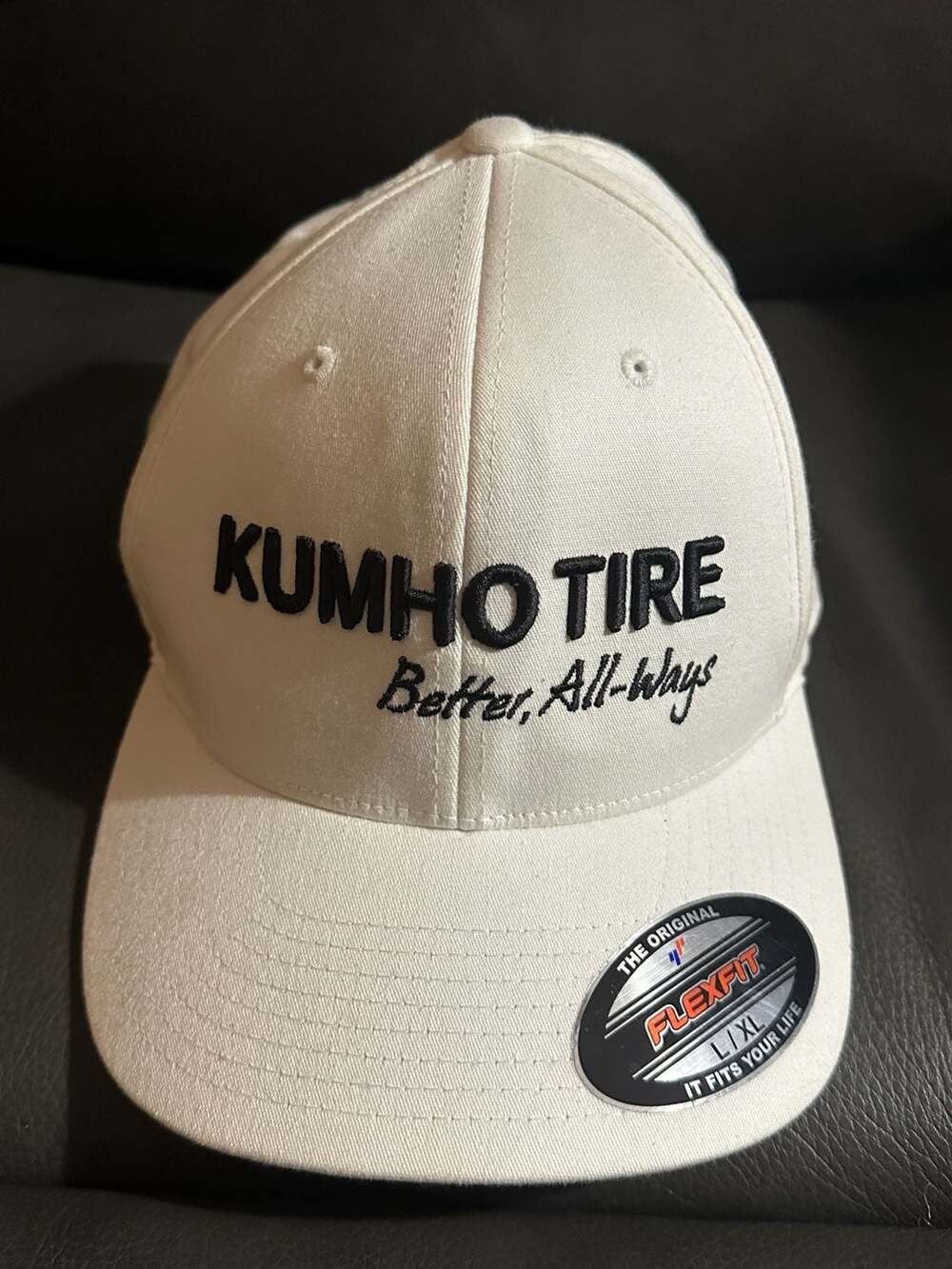 Flexfit Kumho Tire Baseball Hat Size L/XL White Cotton Blend